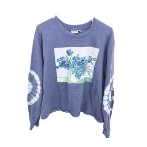 Mighty Fine Light Blue Van Gogh Irises Tie Dye Cropped Sweatshirt Size 1X